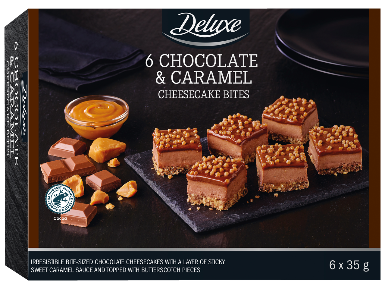 Делукс шоколадови и карамелени чийзкейк хапки с парченца карамел.
