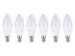 Seis lâmpadas LED em forma de vela.