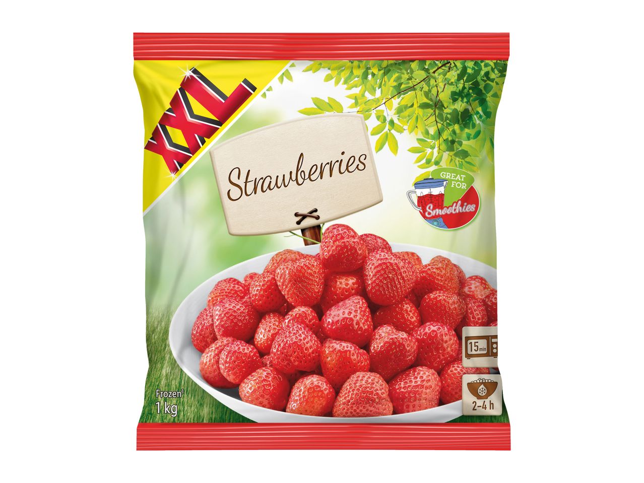 XL Frozen Strawberries, great for smoothies, 1kg bag.