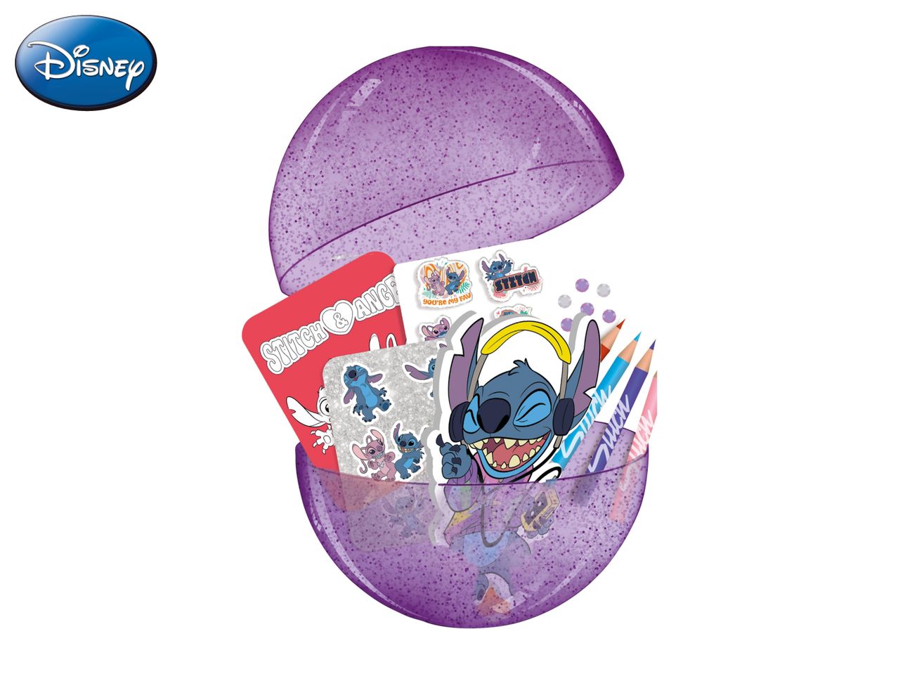 Disney Stitch surprise egg with stickers and cards.