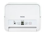 Top view of a white dehumidifier control panel with digital display and buttons