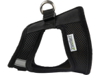 A black Zooafari pet harness with mesh detailing and a silver ring.