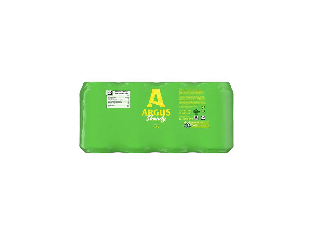 Pack de 12 latas de Argus Shandy, bebida de limão.