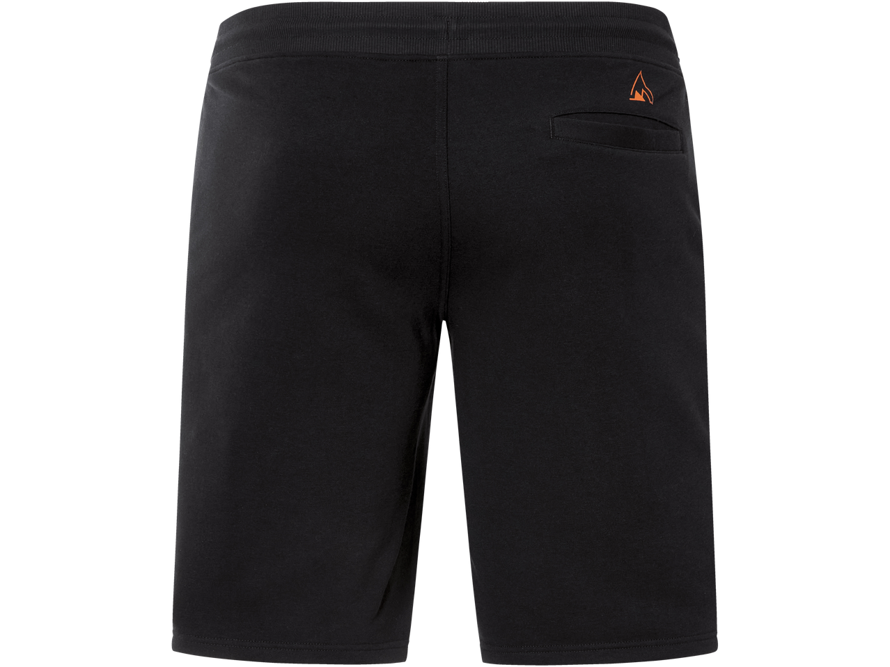 Crne muške šorts pantalone sa malim narandžastim logom na zadnjem džepu.