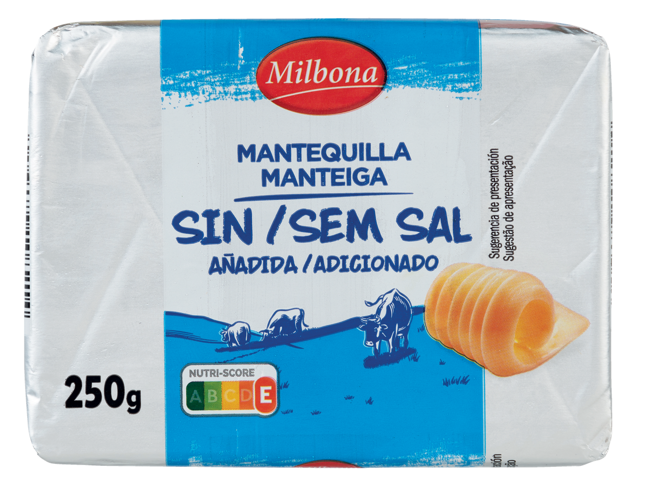 Manteiga Milbona sem sal, 250g.