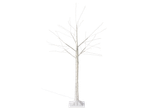 White LED birch tree with a square base, illuminated against a black background.