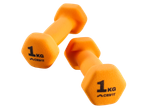 Two orange 1 kg dumbbells with the CRIVIT logo.