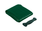 Green tarp and rope: ideal for protecting your belongings.