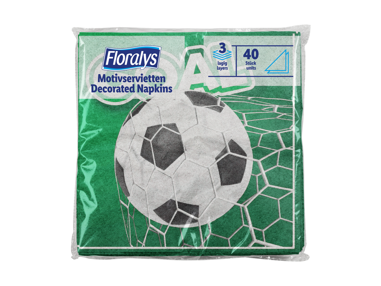 Guardanapos FLORALYS com design de bola de futebol e baliza, 3 camadas, 40 unidades.
