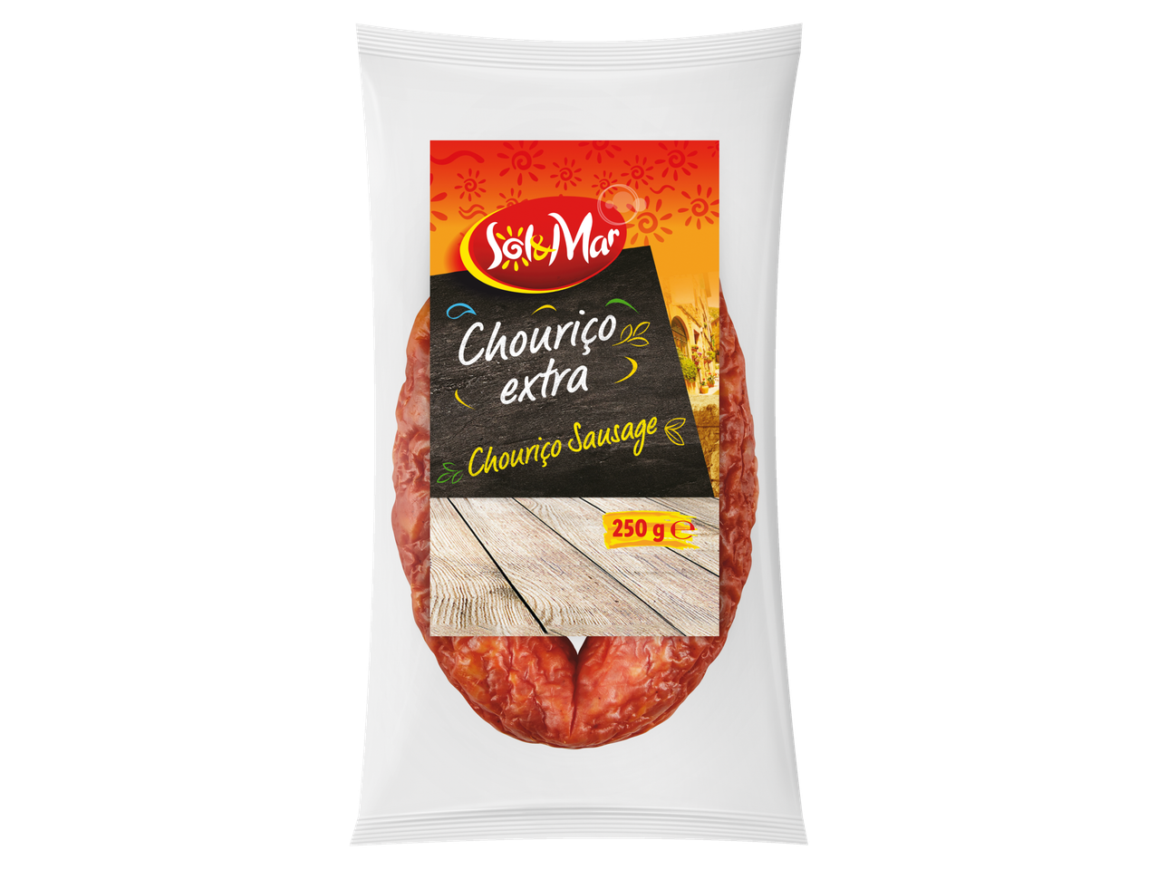 Sol & Mar Spanish Chorizo Ring, 250g, in clear plastic packaging with a vibrant label.