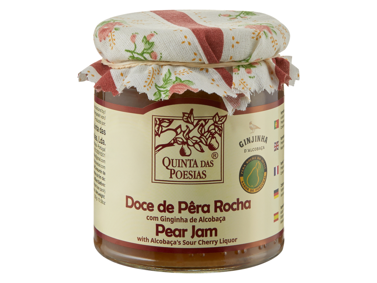 Quinta das Poesias perenjam met Alcobaça zure kersenlikeur in een pot.