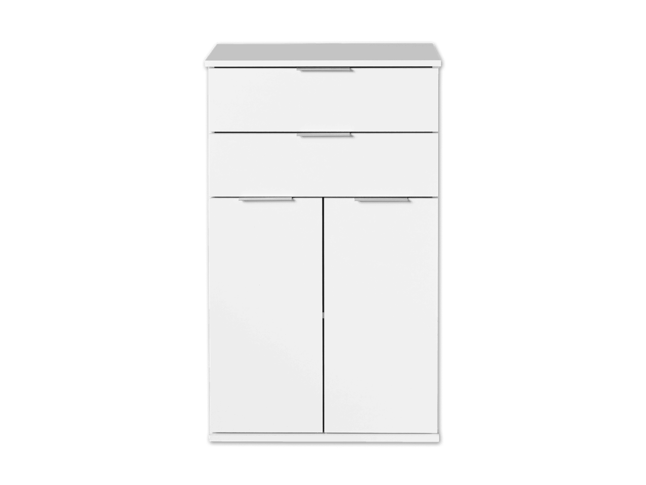 Weißer Hochschrank mit zwei Schubladen und zwei Türen