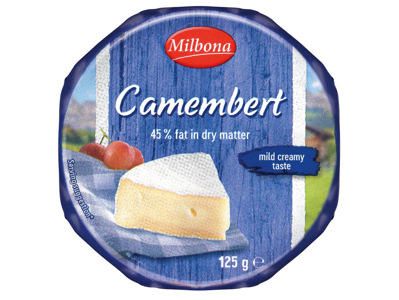 Опаковка камамбер сирене Milbona (125 г), с мек и кремообразен вкус.
