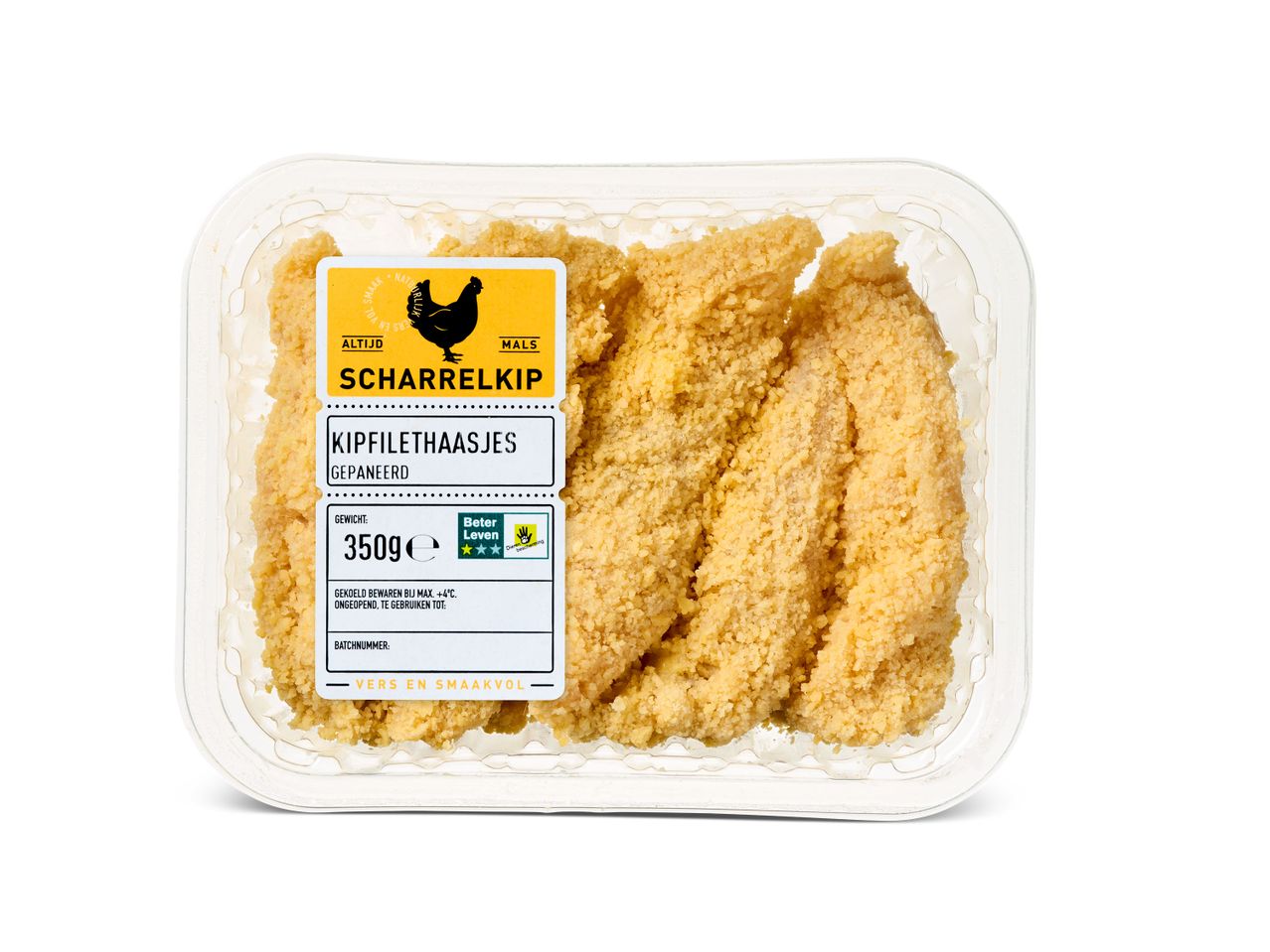 Scharrelkip gepaneerde kipfilethaasjes: 350g, Beter Leven.