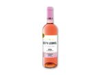 En flaske rosévin fra Rioja, årgang 2023, med en lyserød etiket.