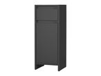 A dark gray, two-compartment storage cabinet with a minimalist design.