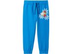 Blue sweatpants with a Spider-Man graphic on the left leg.