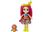 Enchantimals pop met roze haar, een kleurrijke jurk en een kleine vogel.