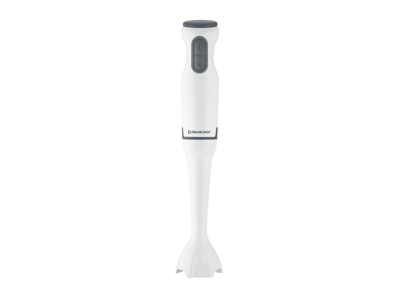 White hand blender with two grey buttons, one labeled 'TURBO'.