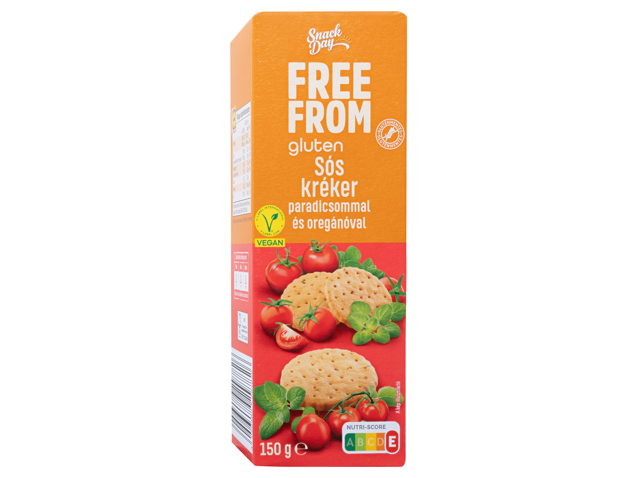 Snack Day gluténmentes sós kréker paradicsommal és oregánóval, 150g.