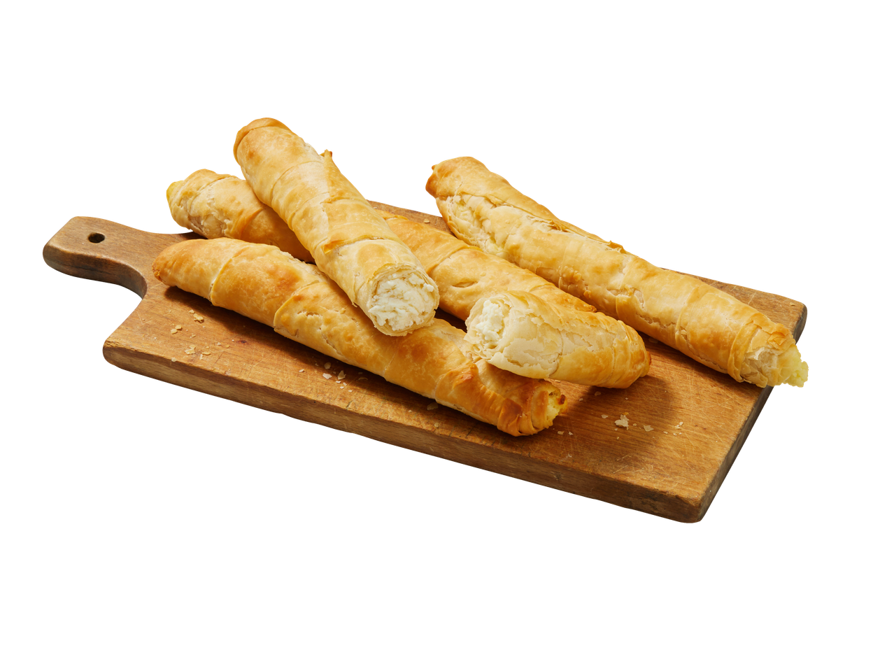 Burek de queijo numa tábua de madeira
