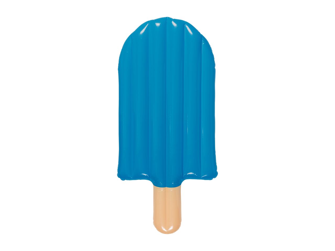 Blue popsicle-shaped inflatable pool float with a beige stick