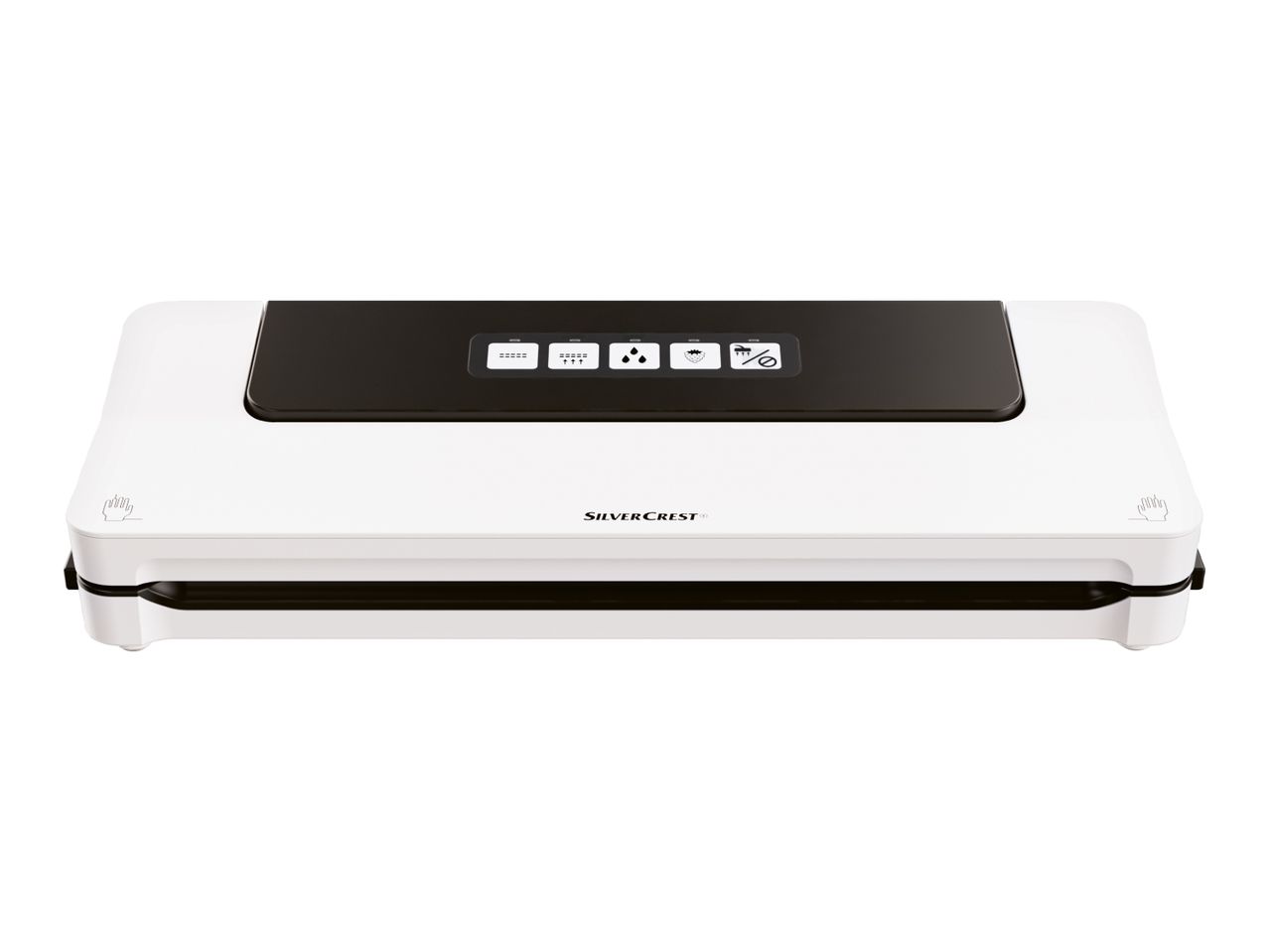 Silvercrest vacuum sealer with control panel and hand icons
