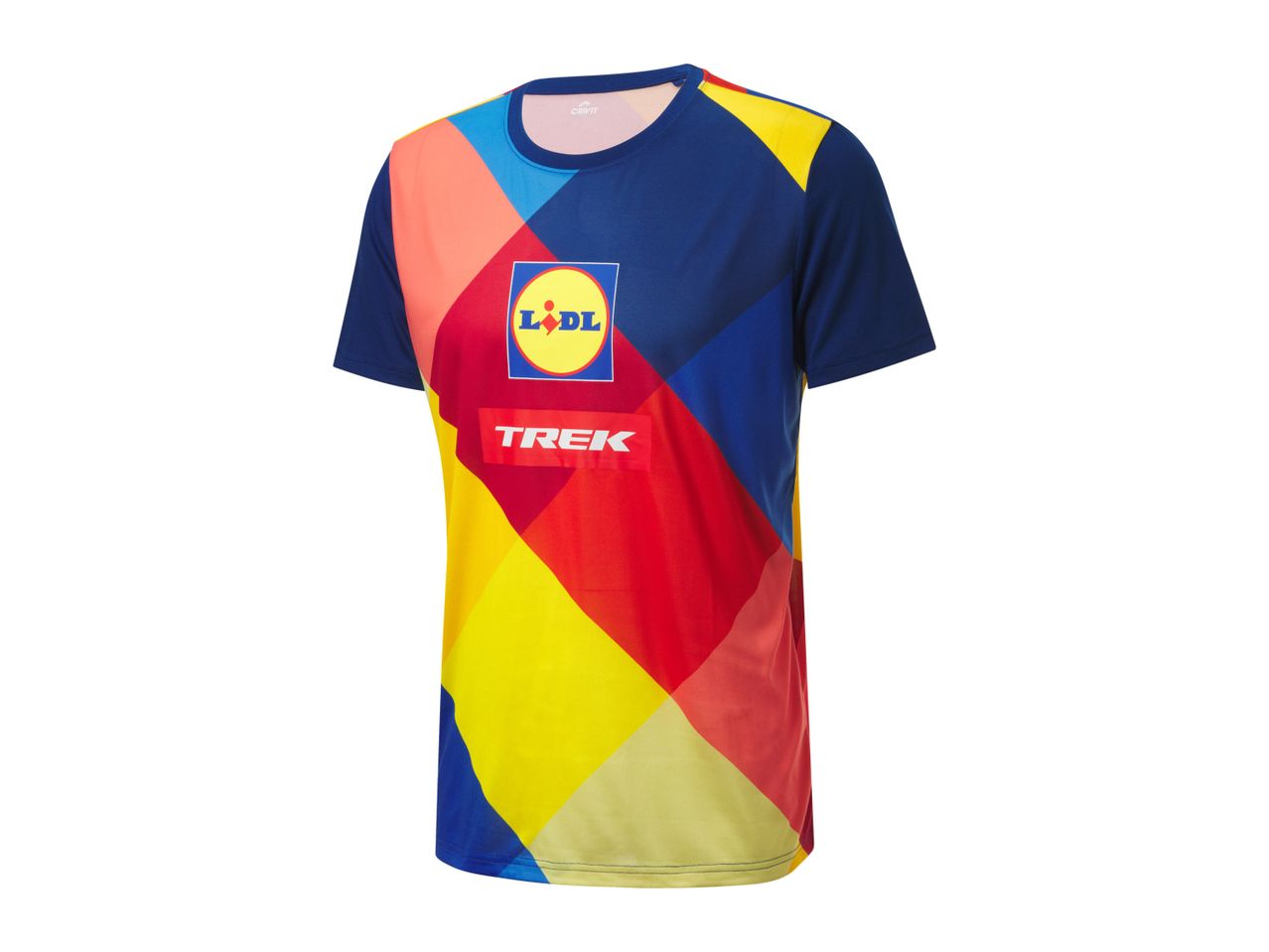 Lidl Trek cycling jersey in a multicolored design.