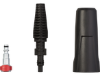 Acessórios Parkside® para lança telescópica de lavadora de alta pressão: conector, bico e tampa.