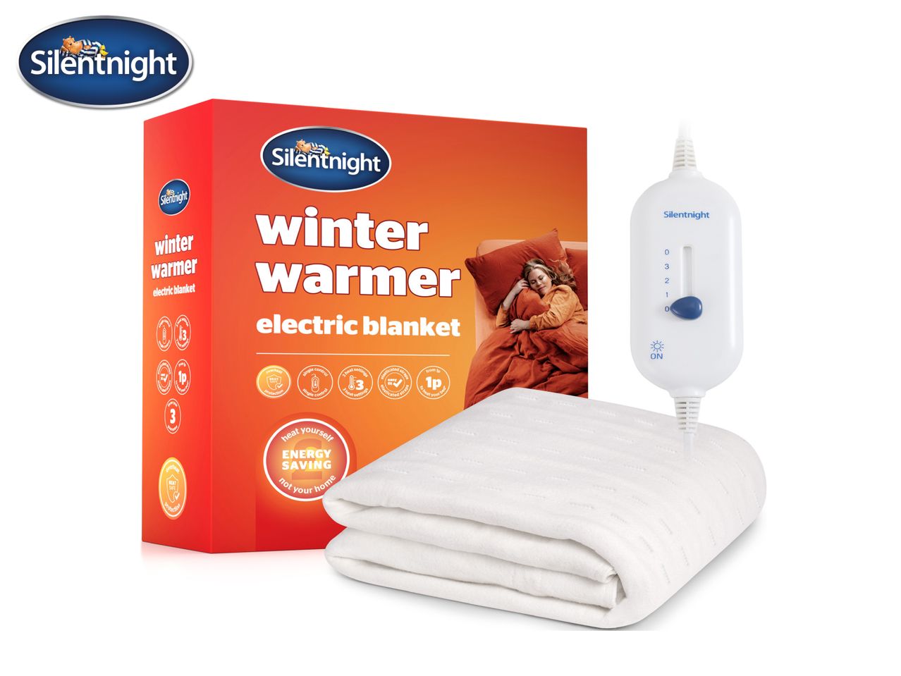 Silentnight Winter Warmer electric blanket with control and packaging.