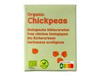 Verpakking biologische kikkererwten met Nutri-Score A en veganistisch label.