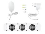 Fehér színű, három ventilátoros hűtőállvány, tápegységgel és kiegészítőkkel.