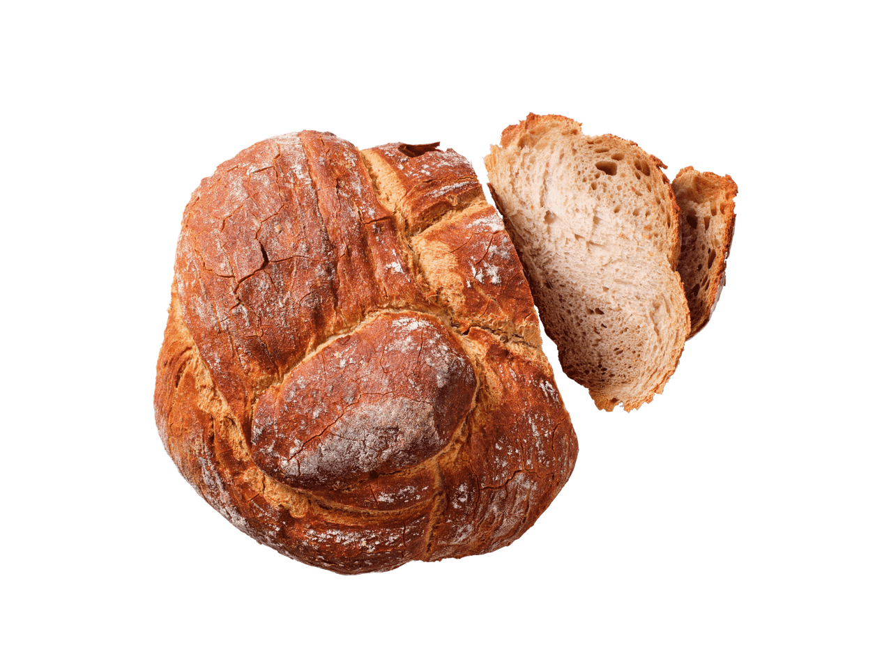 Värskelt küpsetatud leivapäts viiludega mustal taustal.