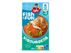 Verpakking van twee visburgers met een Nutri-Score B.
