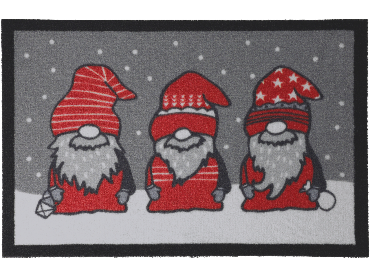 Livarno Home Schmutzfangmatte ar trim Ziemassvētku rūķiem sarkanām cepurēm un pelēkām bārdām