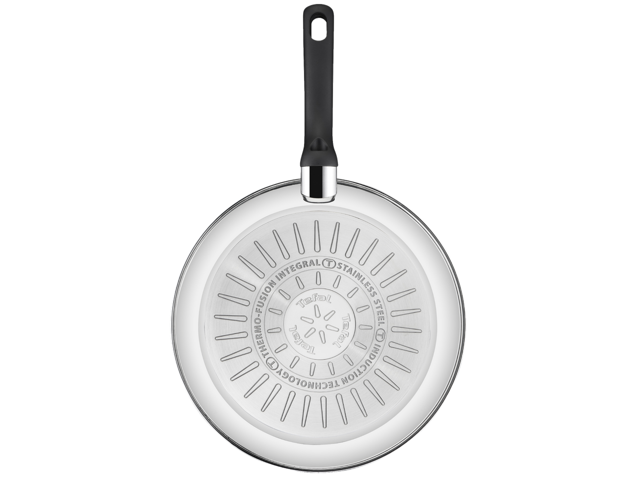 Πάτος τηγανιού από ανοξείδωτο ατσάλι με τεχνολογία επαγωγής και λαβή.