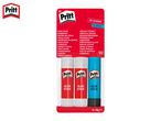 Three glue sticks, two classic and one blue, with multilingual product descriptions.