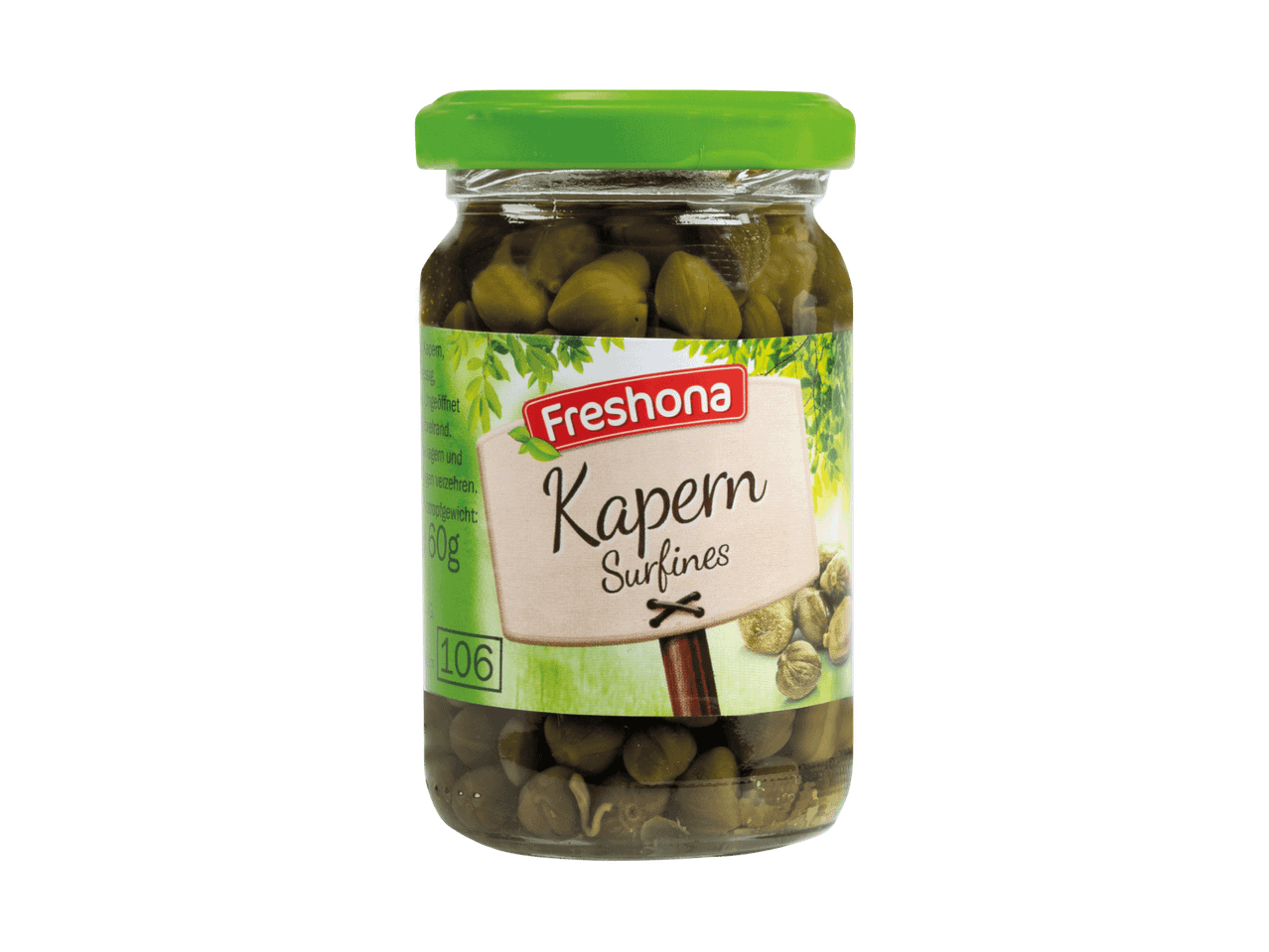 Freshona Kapern Surfines im Glas mit grünem Deckel