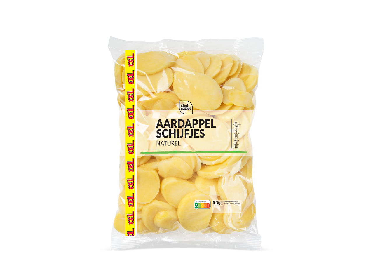 Een zak aardappelschijfjes naturel van Chef Select.