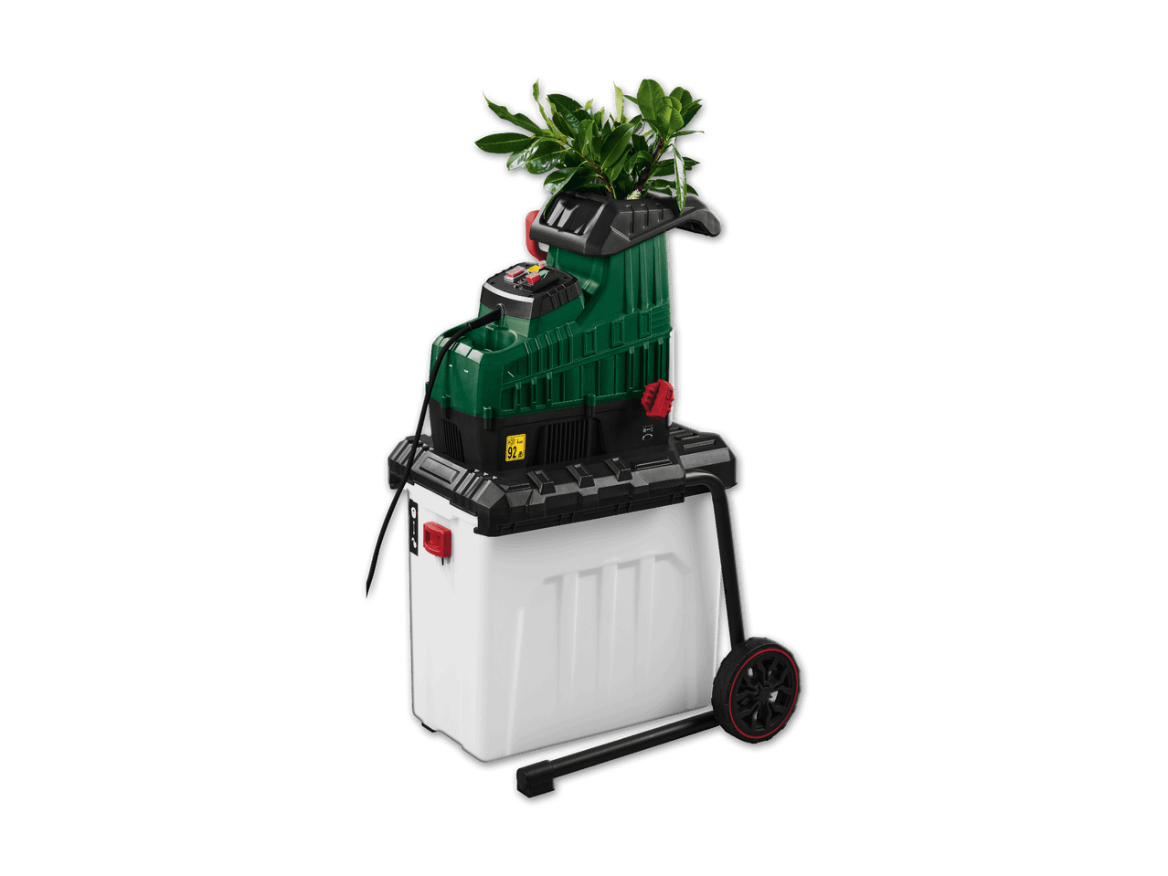 Gartenhäcksler mit Auffangbehälter und Ästen