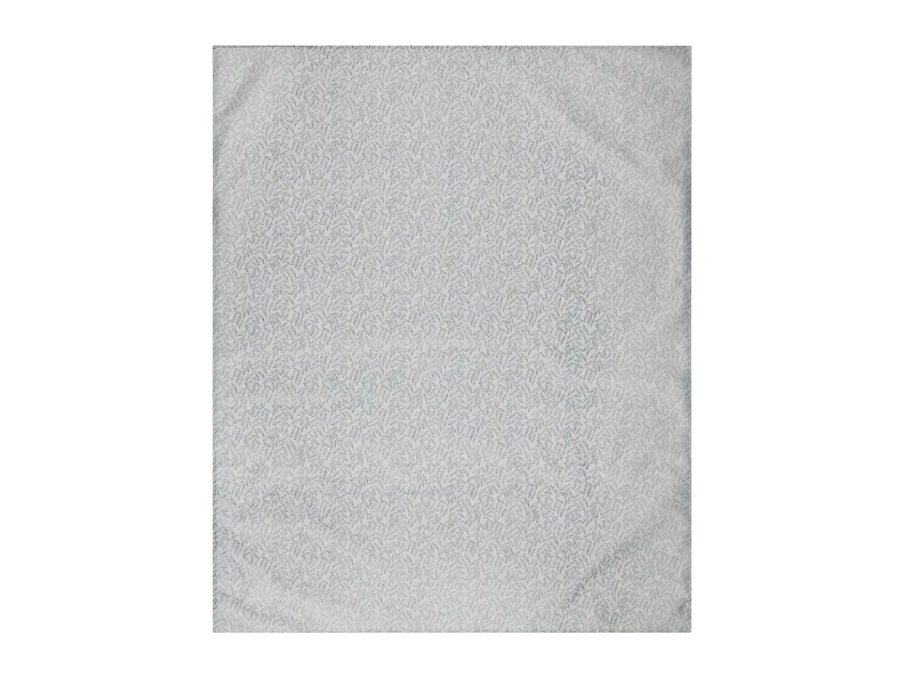 Light grey blanket with a subtle, repeating pattern of small, light blue leaves.