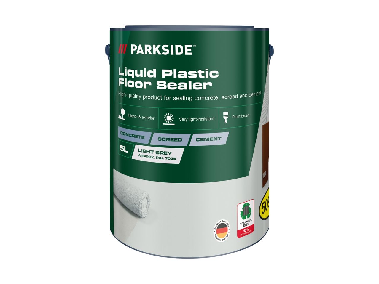 Liquid plastic floor sealer for concrete, screed, and cement, light grey, 5L.