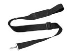 Black adjustable shoulder strap with a padded section and metal clip