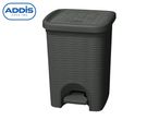 Dark grey rattan-style pedal bin with a textured lid.