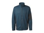 Men's blue and grey fleece jacket with a zipper and a small logo on the chest