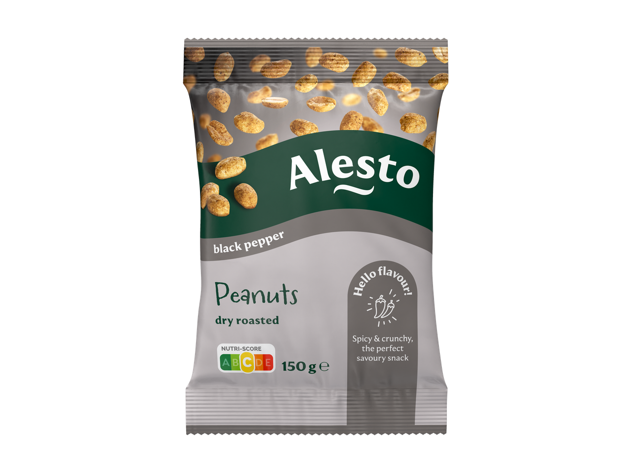 ALESTO Zwarte Peper Drooggeroosterde Pinda's, 150g, met Nutri-Score A