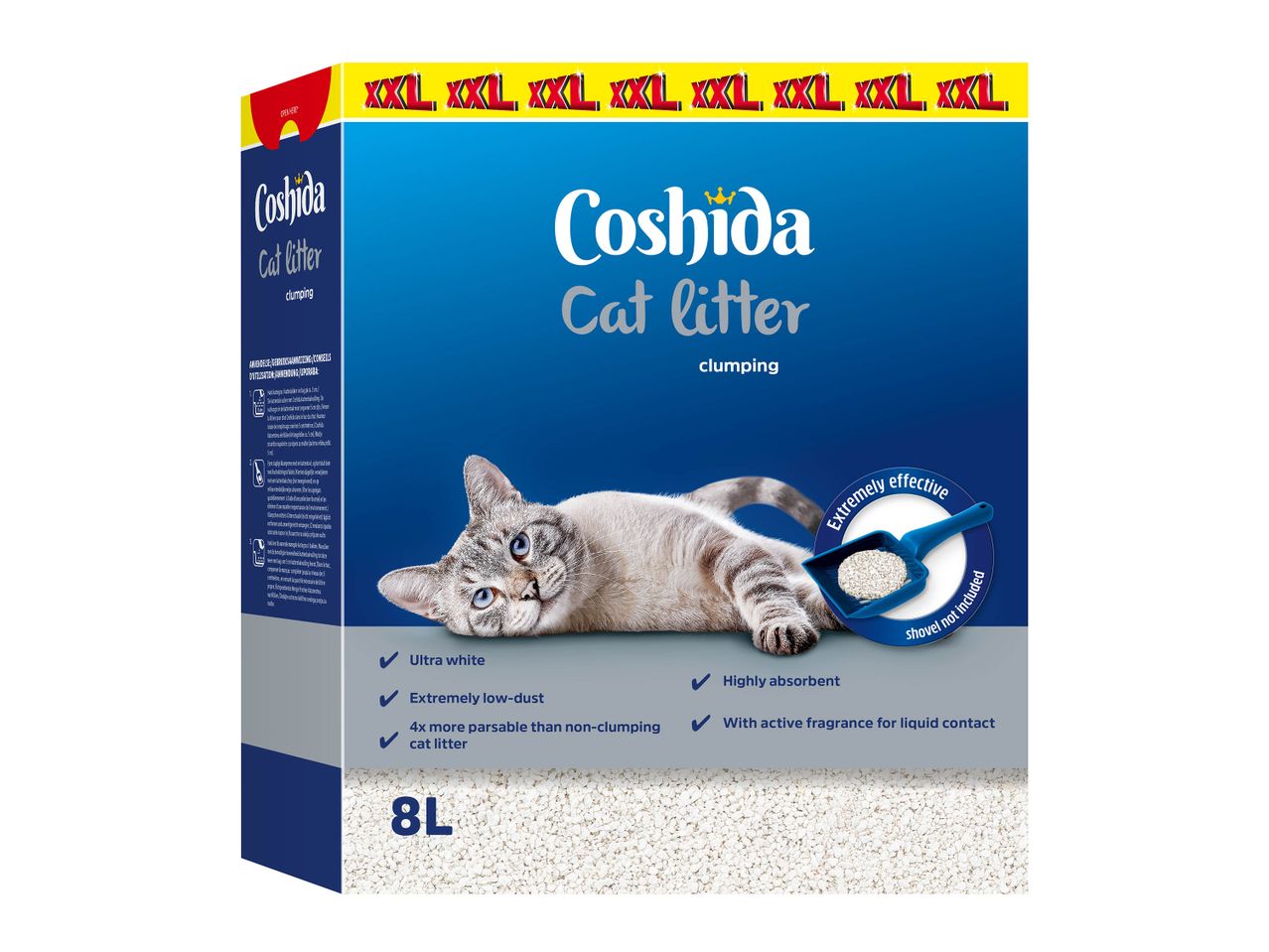Litière pour chat Coshide, 8L, ultra blanche, très absorbante, peu de poussière.