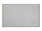 Grey silicone pet feeding mat with a raised border and textured pattern