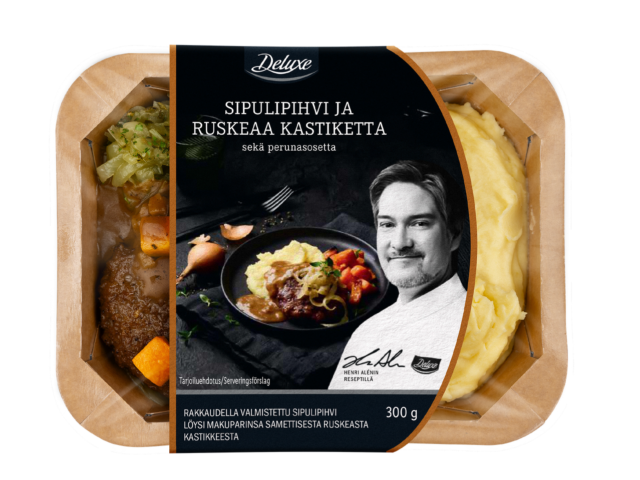 Sipulipihvi ja ruskeaa kastiketta sekä perunasosetta