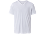 Un tricou alb simplu cu guler în V.